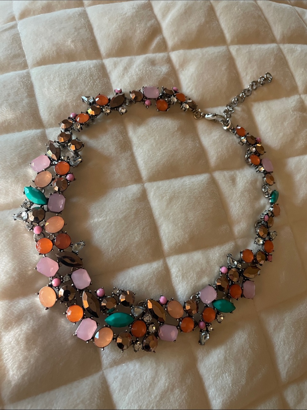 Colorful Gemstone Cluster Necklace - Pink, Orange & Teal - Picture 8 of 8